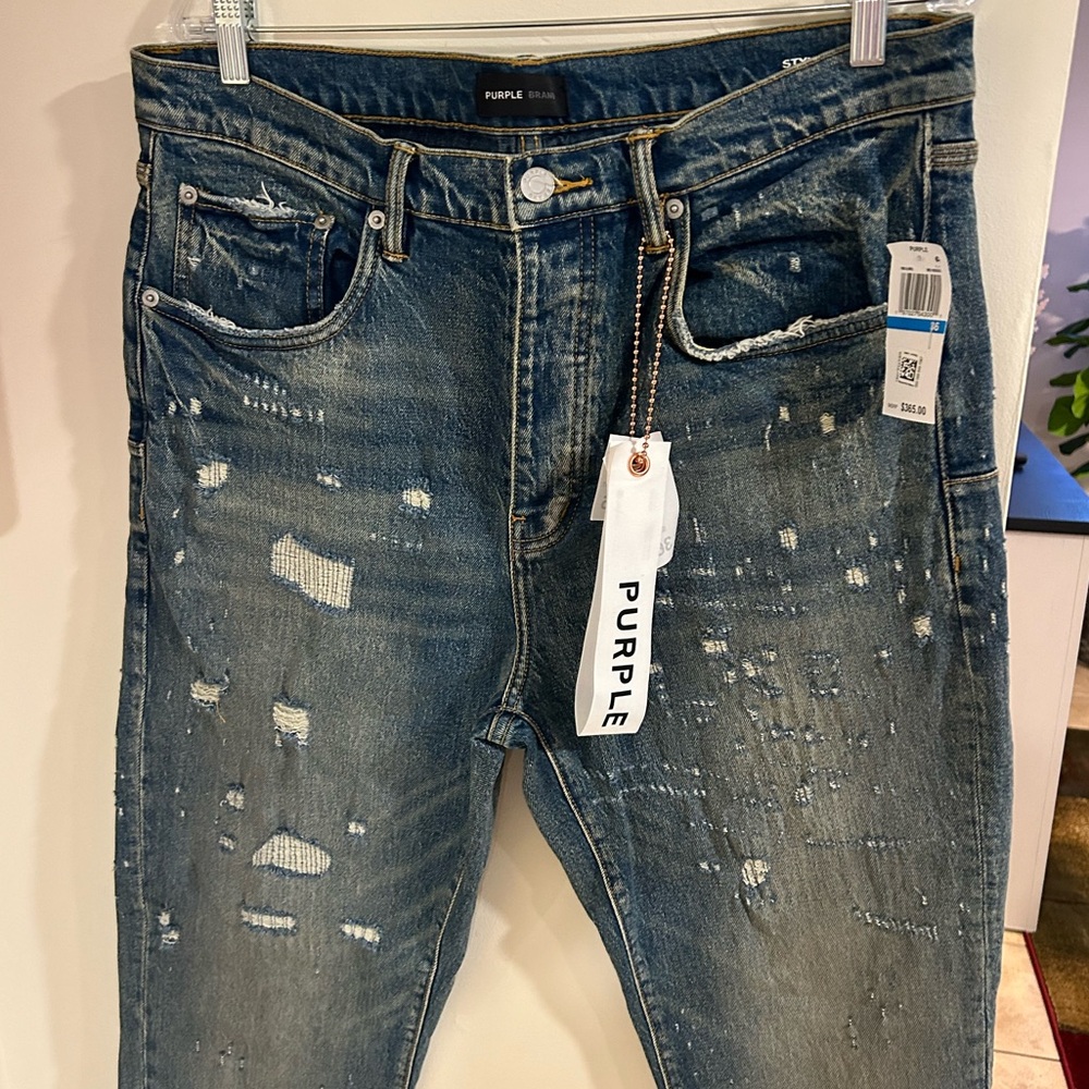 NWT Purple Brand Mens Vintage Laser Abrasions Jean P005-VLAM423 Mid Indigo Sz-36 - Picture 7 of 12